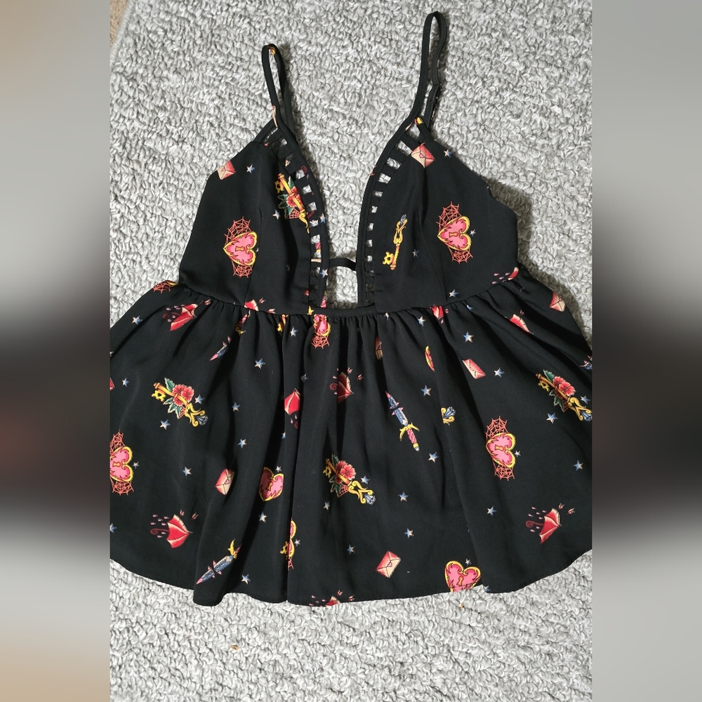 Joyce Leslie Black Halter Top with Colorful Print